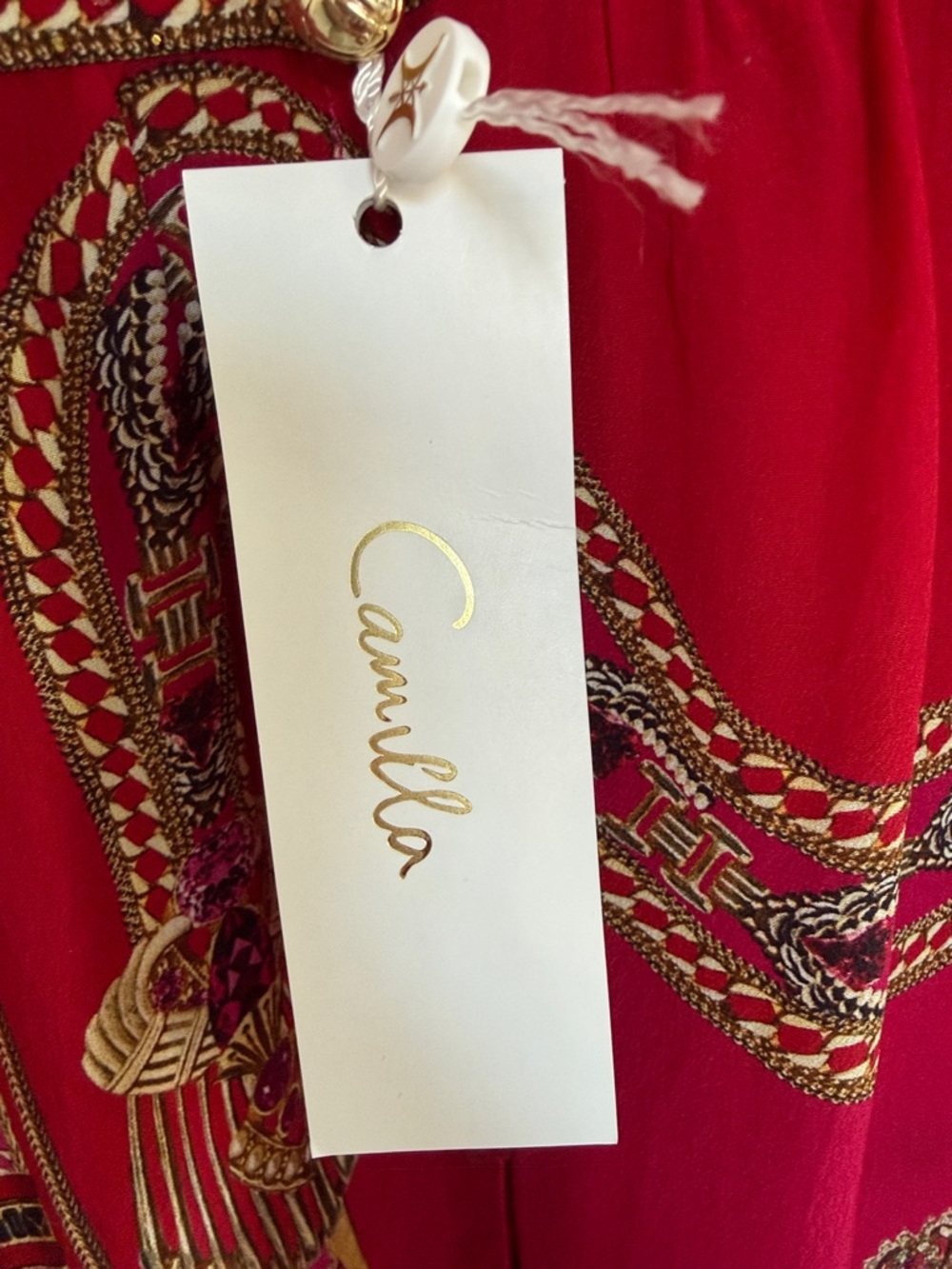 Women's CAMILLA GORGEOUS Red Printed V-Neck Long Sleeve Dress - Picture 3 of 8